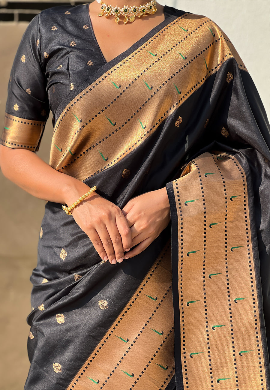 Black zari woven gudi padwa special paithani silk saree