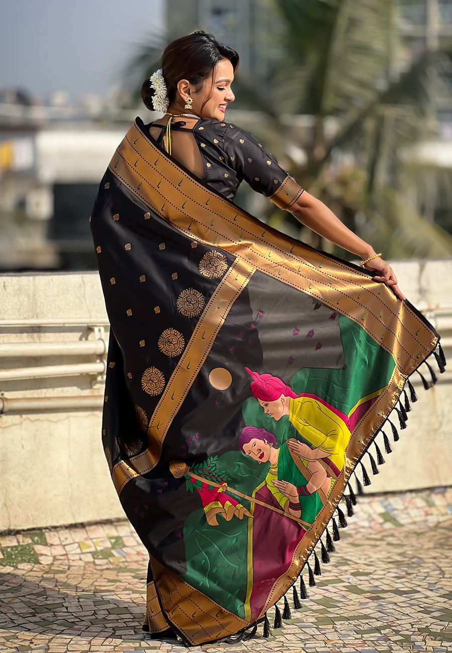 Black zari woven gudi padwa special paithani silk saree