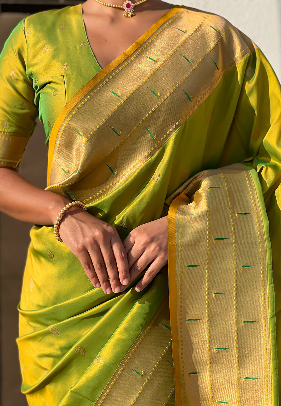 Mehendi green zari woven gudi padwa special paithani silk saree