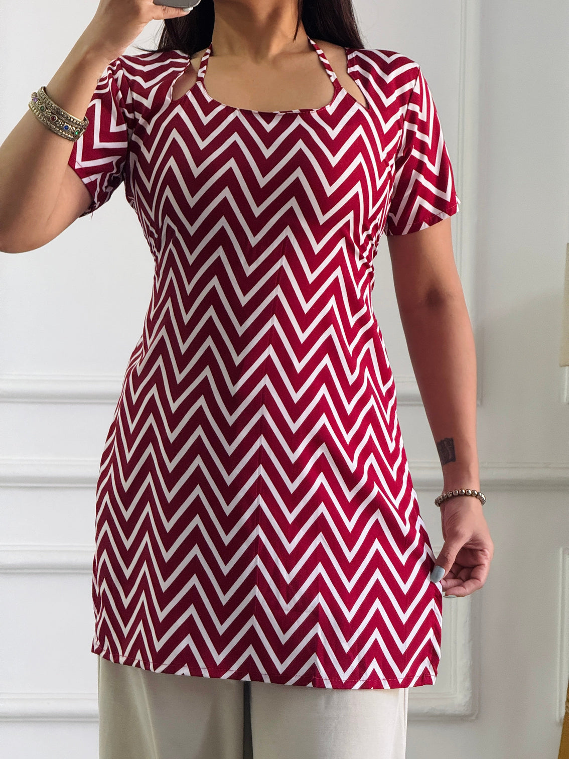 Bold red chevron multi wear tunic adjustable fit mameraa