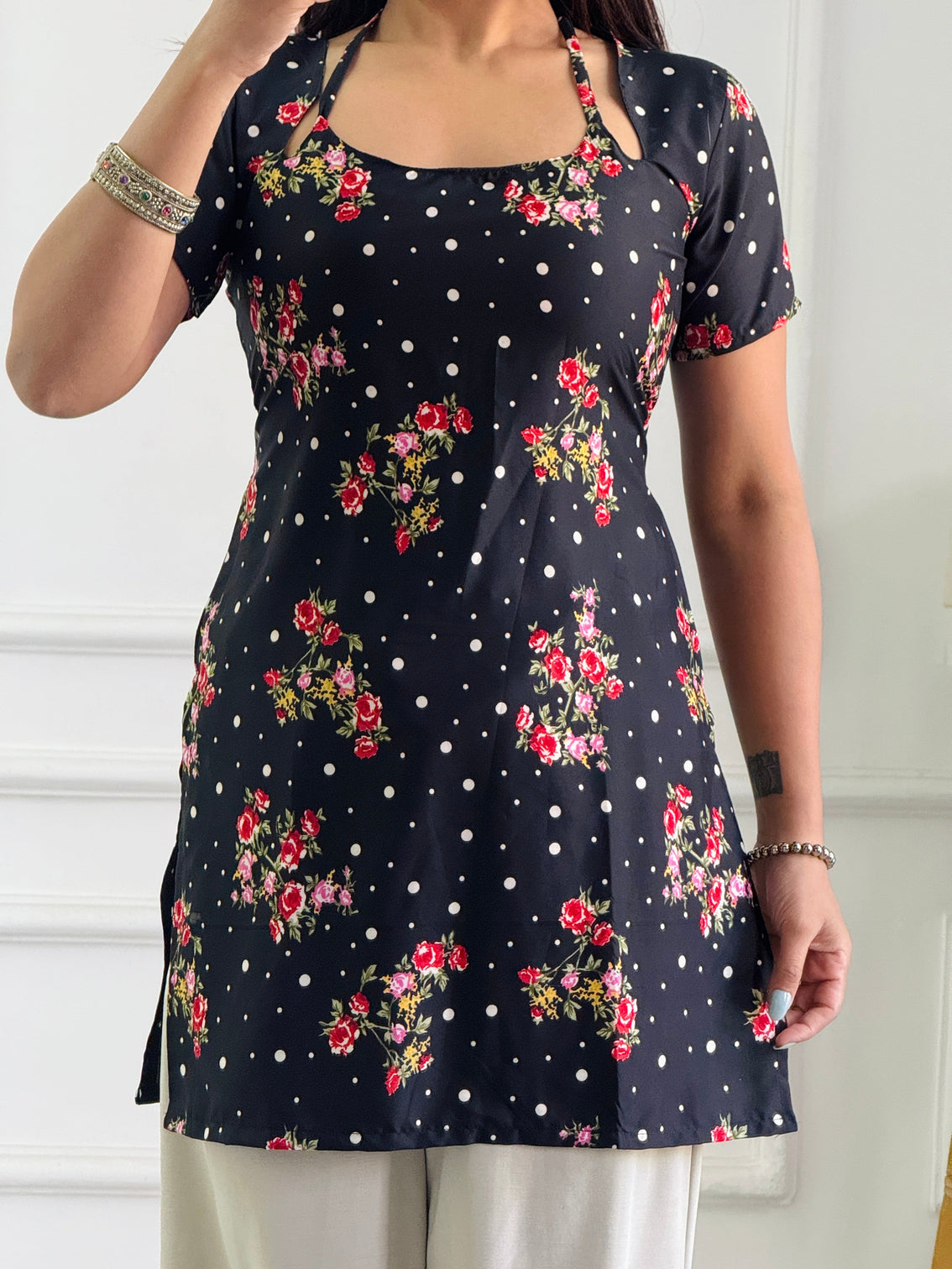 Polka dot floral multi wear tunic adjustable fit