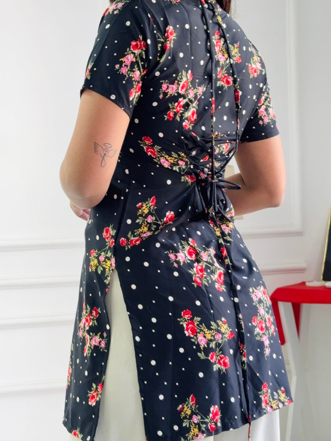 Polka dot floral multi wear tunic adjustable fit