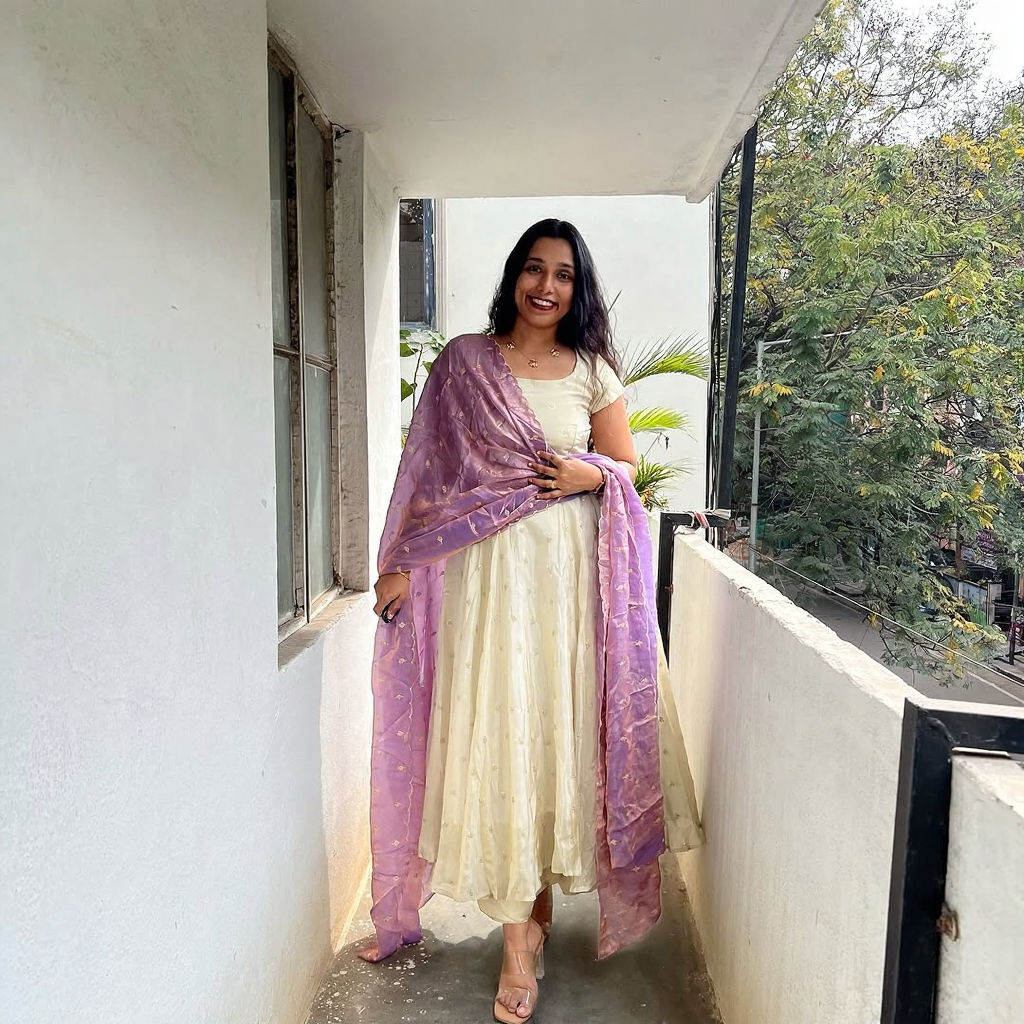 Cream anarkali dress with lavender dupatta elegant women s ethnic wear