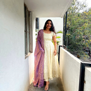 Cream anarkali dress with lavender dupatta elegant women s ethnic wear mameraa