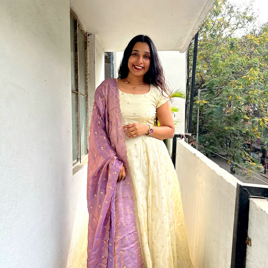 Cream anarkali dress with lavender dupatta elegant women s ethnic wear