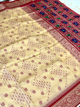 Cream Bandhej Pochampally Raw Silk Saree