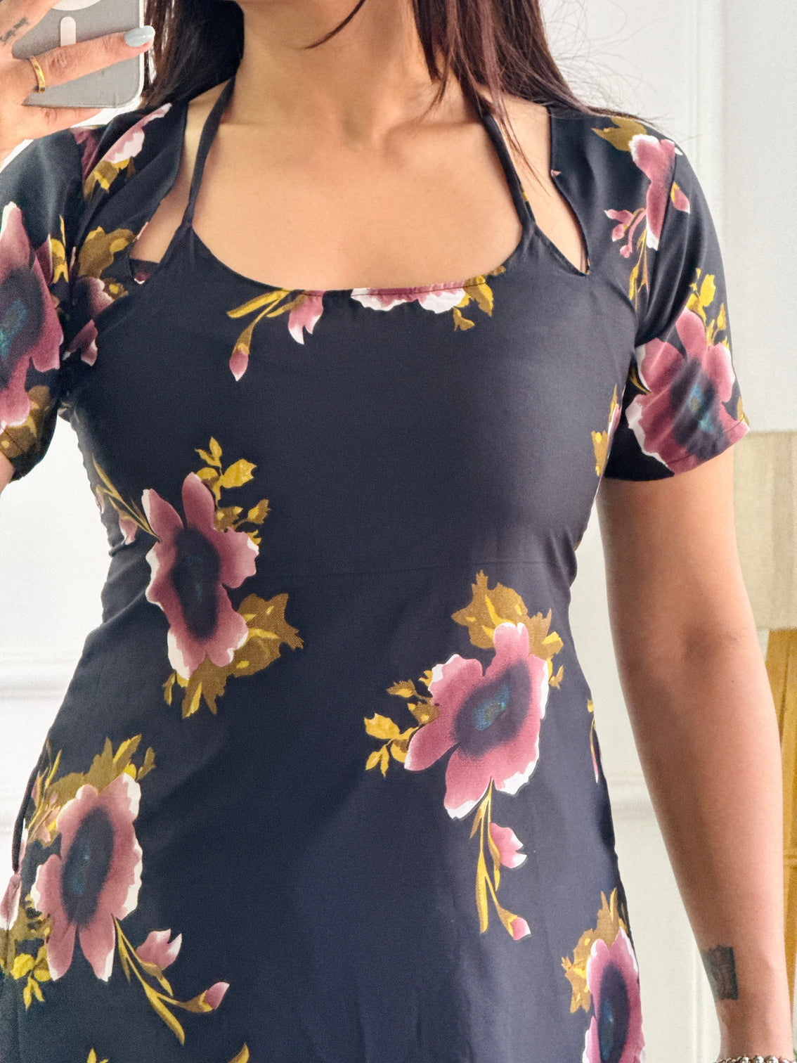 Burgundy black floral tunic with adjustable corset back