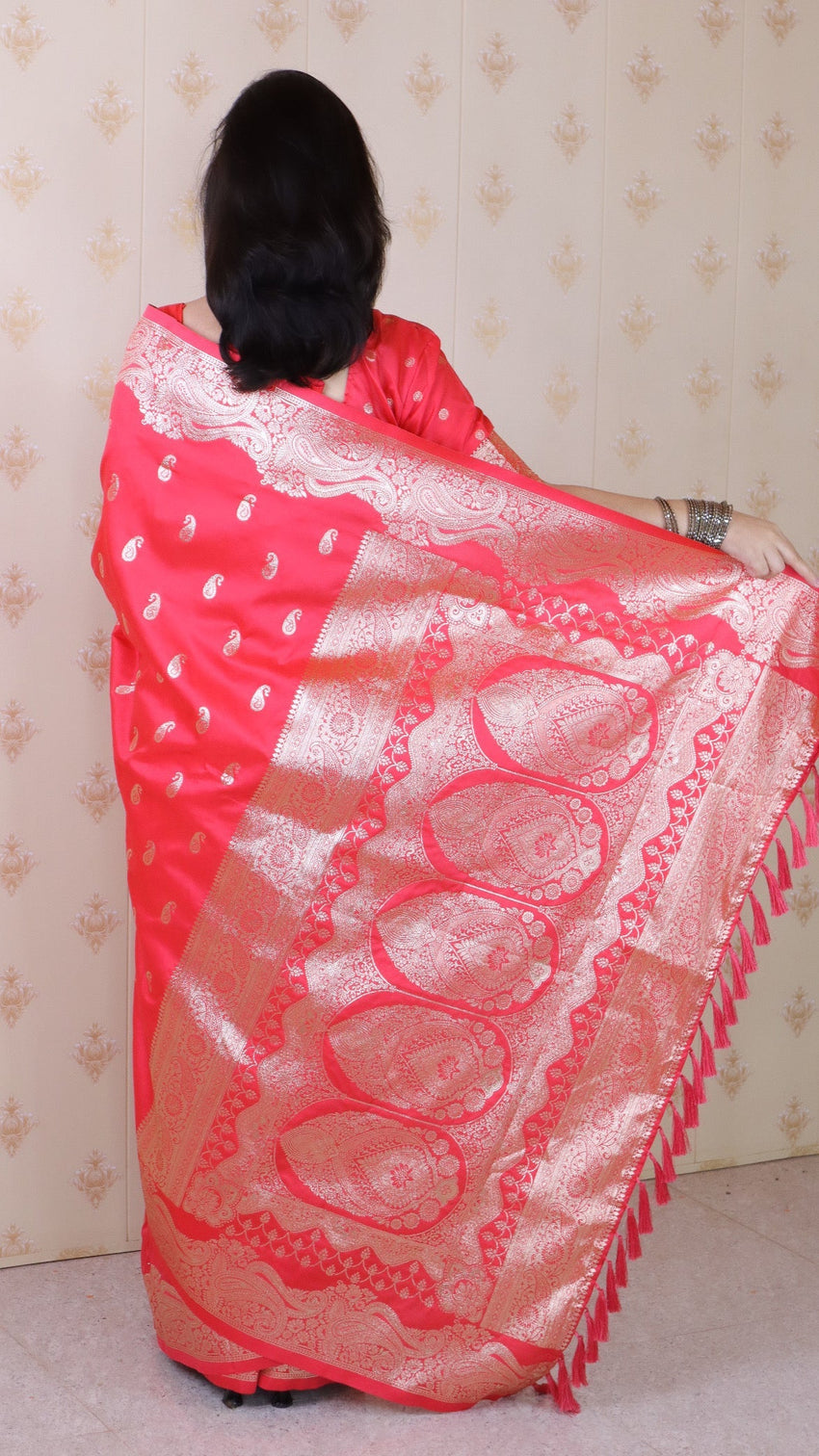 Pink banarasi soft silk silver zari woven saree