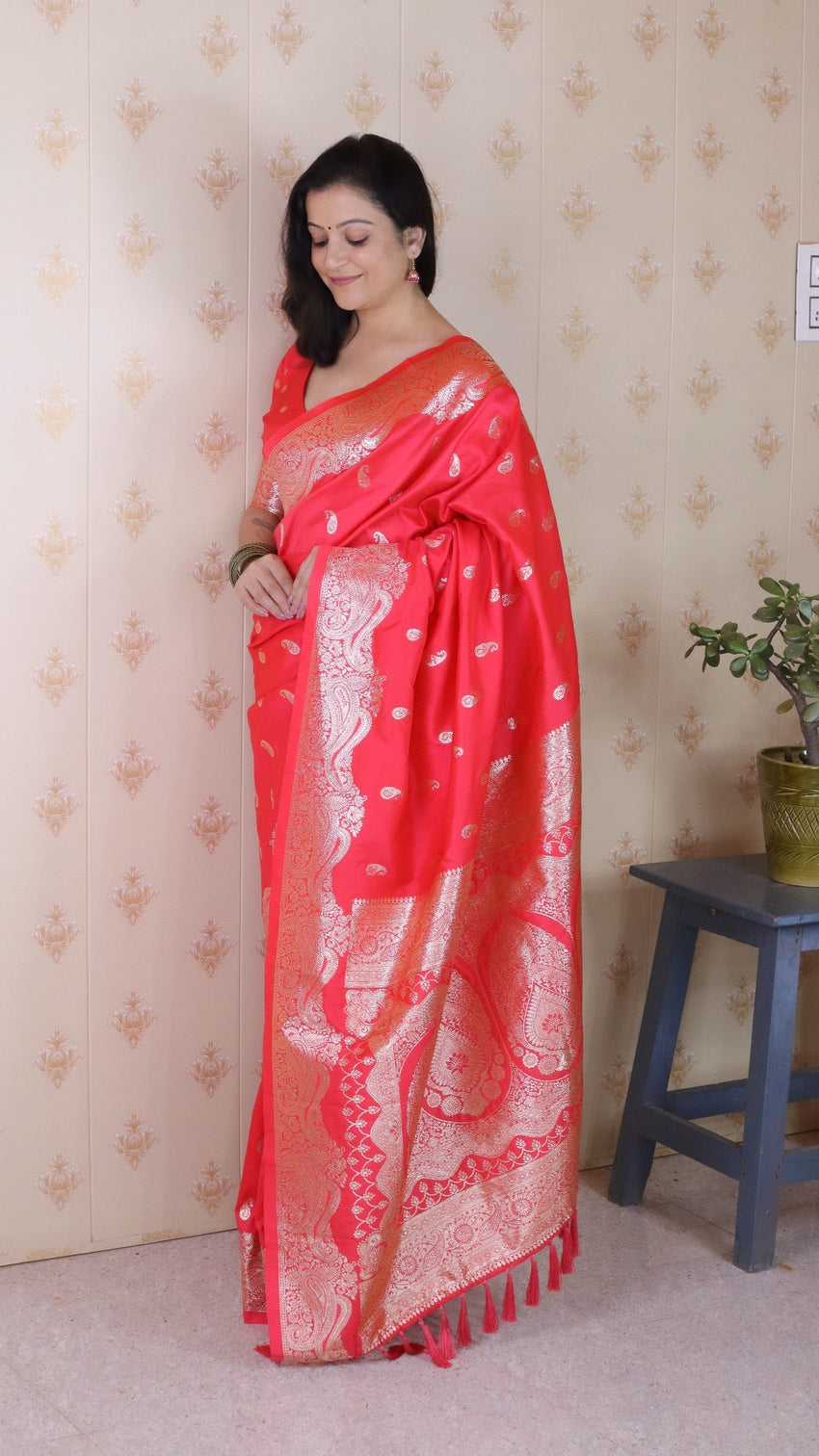 Pink banarasi soft silk silver zari woven saree