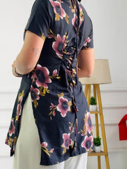 Burgundy black floral tunic with adjustable corset back