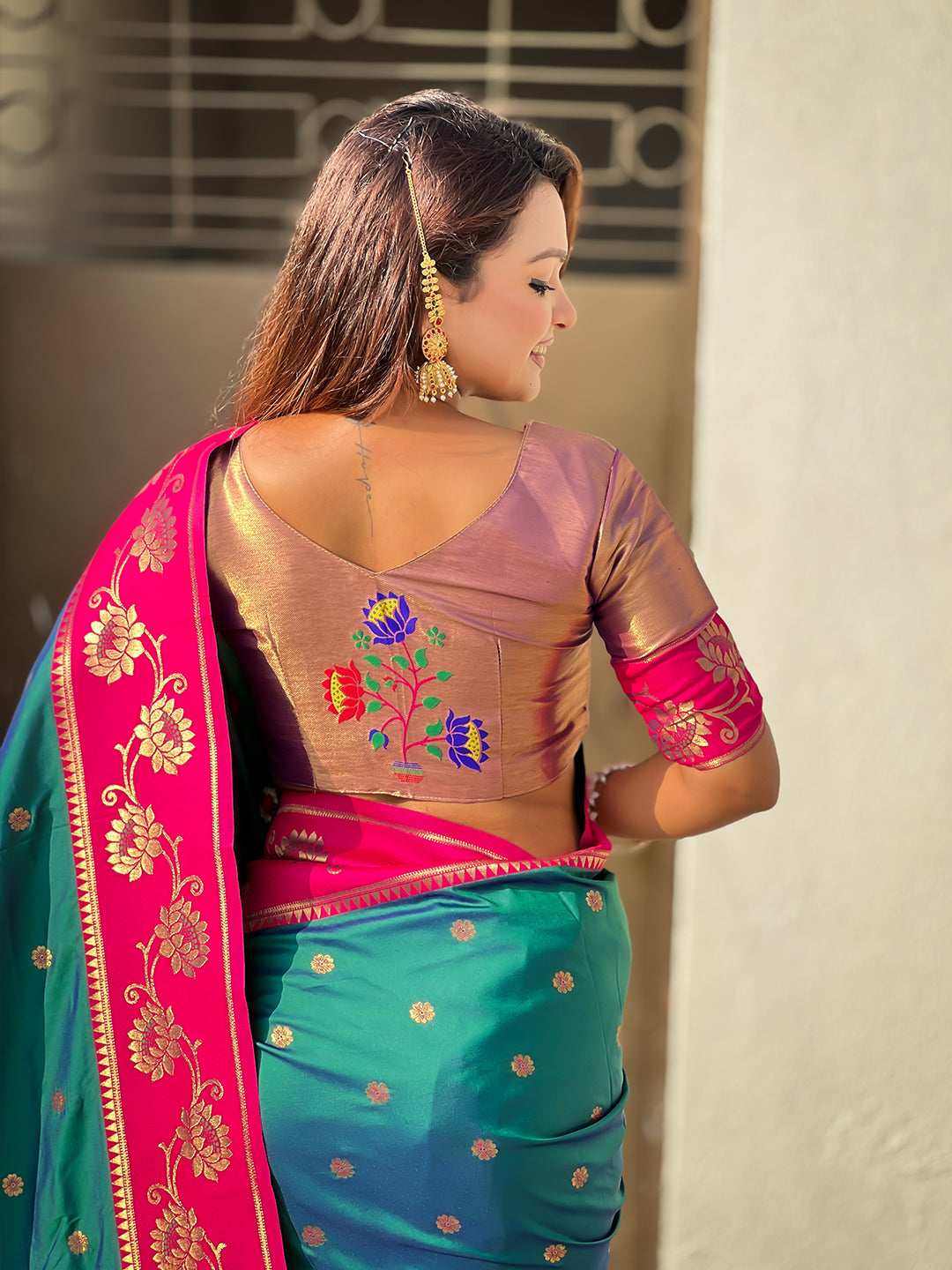 Green soft silk lotus paithani saree
