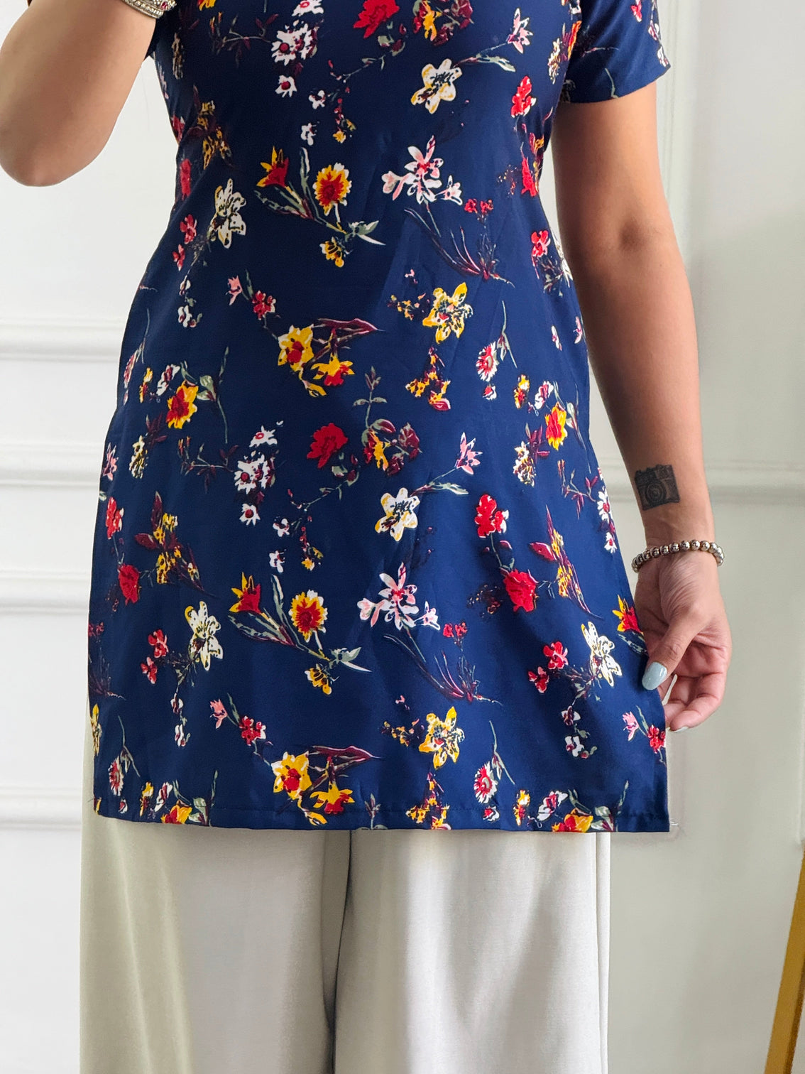Dark bloom floral multi wear tunic adjustable fit