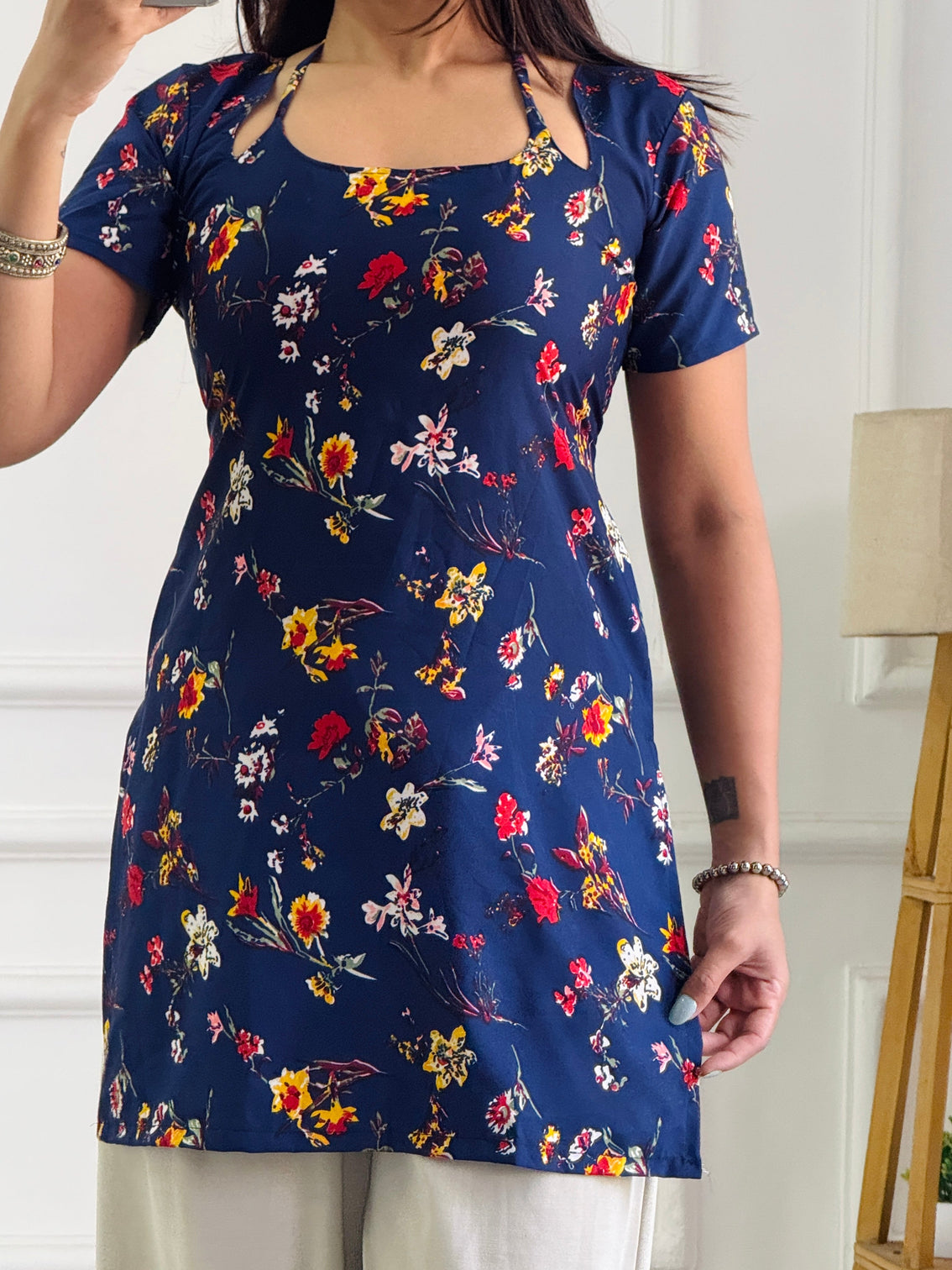 Dark bloom floral multi wear tunic adjustable fit