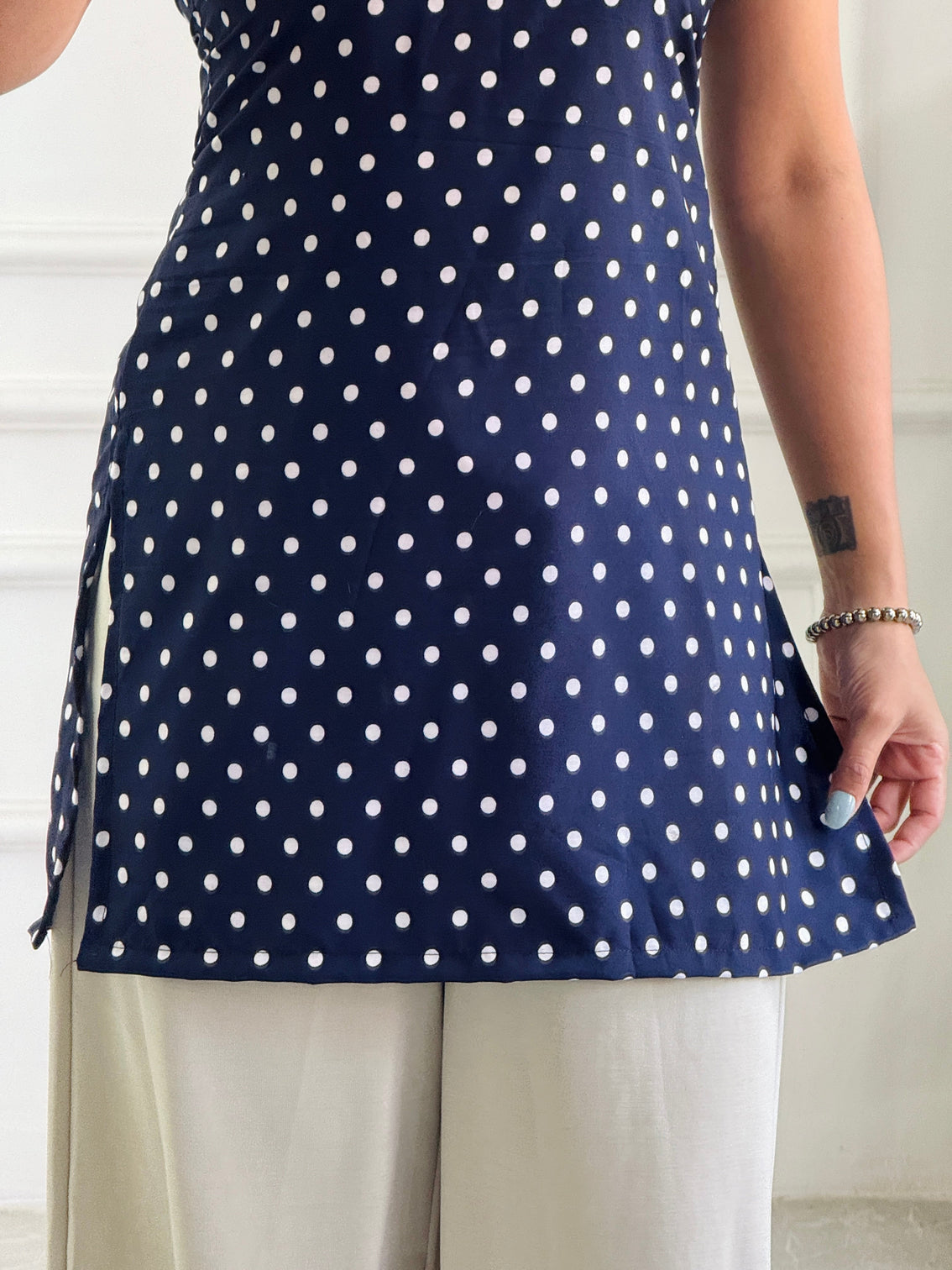 Classic navy polka dot multi wear tunic adjustable fit