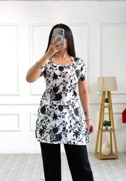 Classic black white floral multi wear tunic adjustable fit mameraa
