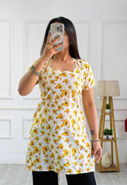 Butterfly print cambric cotton kurti with corset back mameraa
