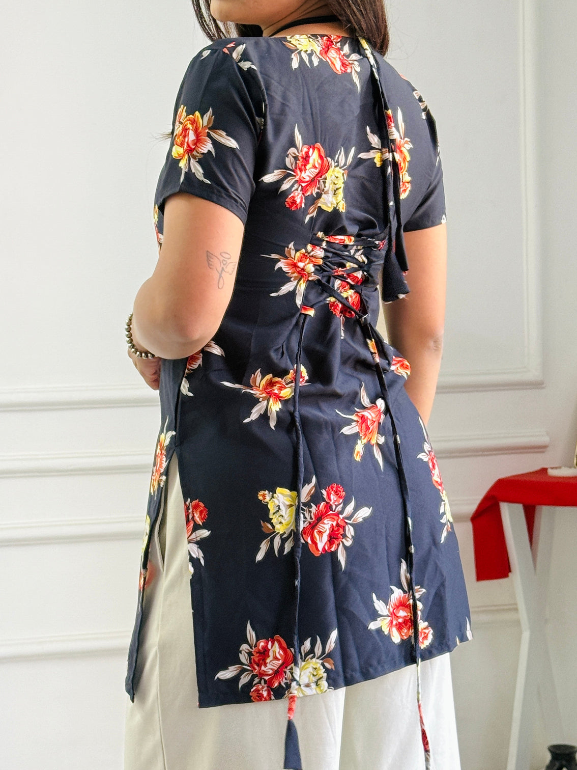 Tropical black floral multi wear tunic adjustable fit