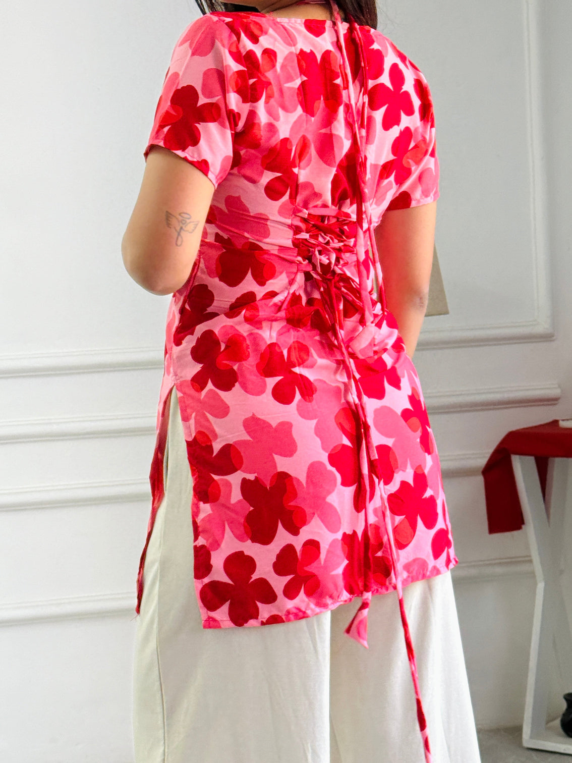 Pop art pink floral multi wear tunic adjustable fit