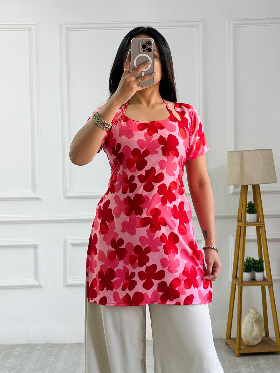 Pop art pink floral multi wear tunic adjustable fit mameraa