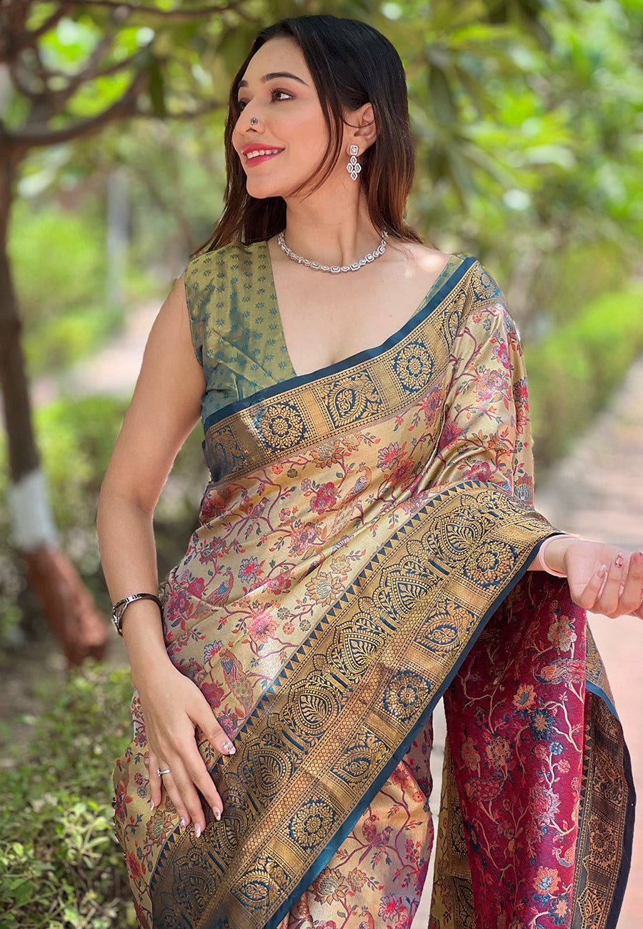 Navy blue original dharmavaram silk traditional zari woven saree