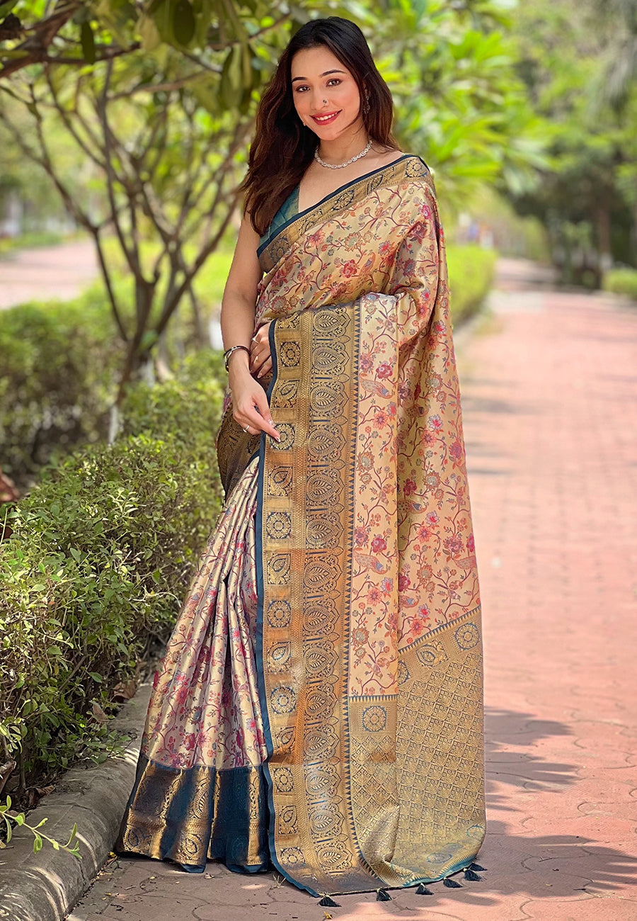 Navy blue original dharmavaram silk traditional zari woven saree