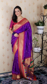 Purple Bandhani Paithani Silk  Zari Woven Saree