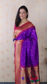 Purple Bandhani Paithani Silk  Zari Woven Saree