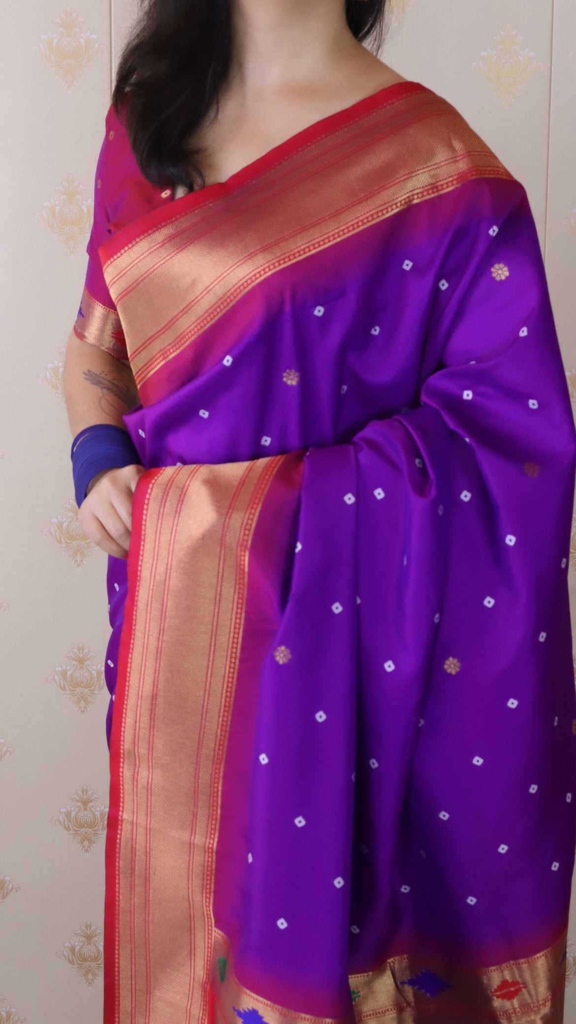 Purple Bandhani Paithani Silk  Zari Woven Saree
