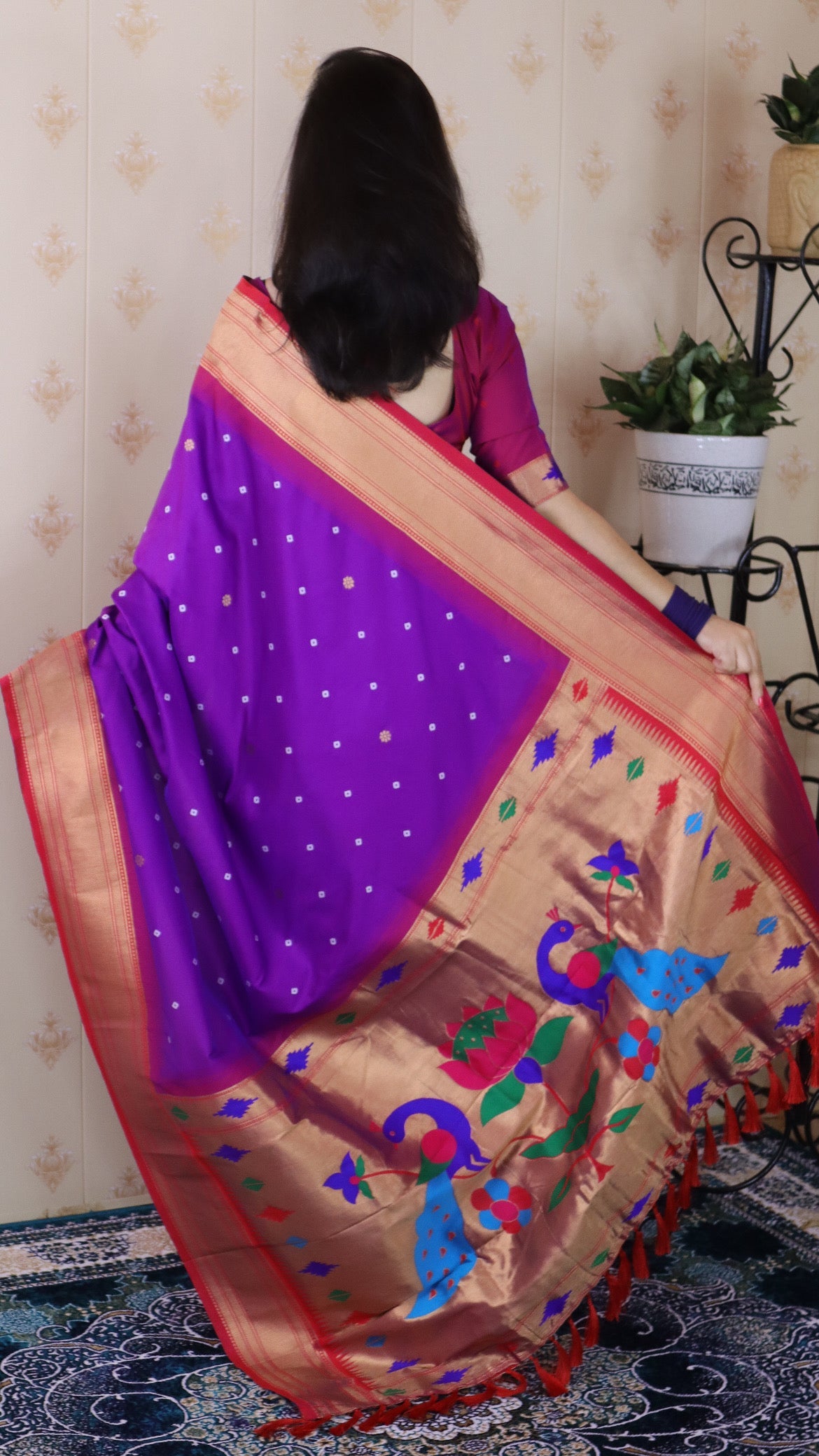 Purple Bandhani Paithani Silk  Zari Woven Saree