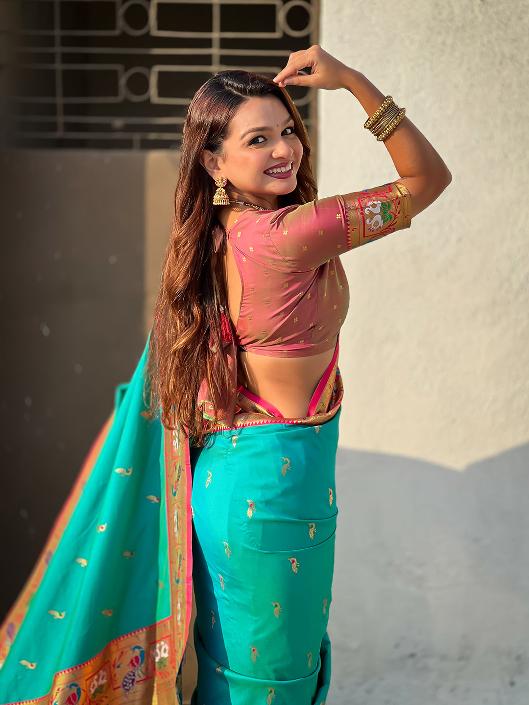 Aqua Blue Soft Silk Swan Rajhans Paithani Saree