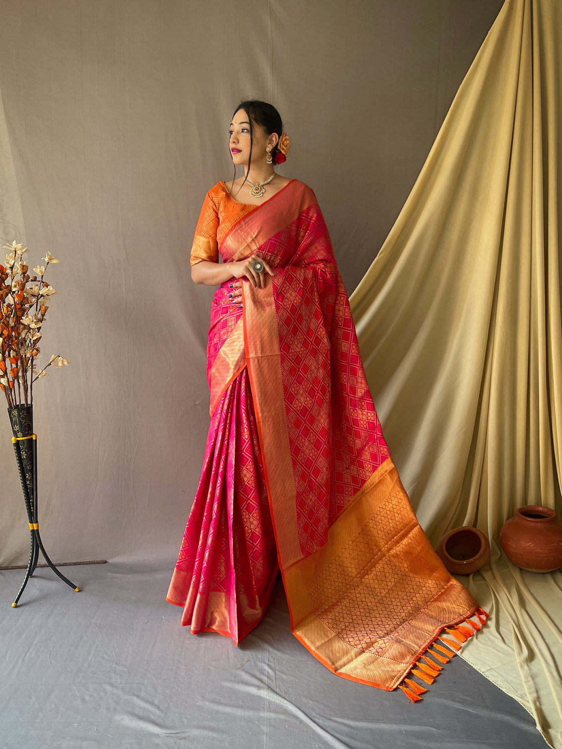 Pink Saree in Patan Patola