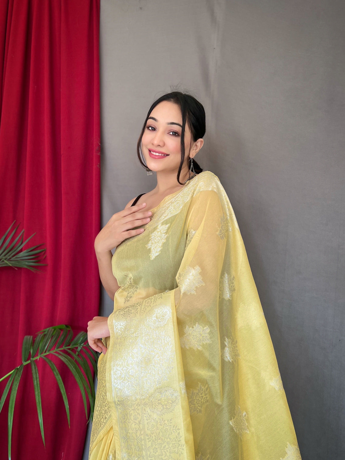 Yellow Saree in Cotton Rose Gold Woven