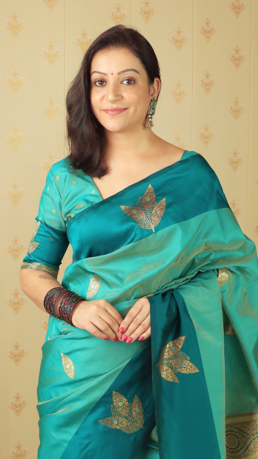 Blue soft silk dusty concept floral zari woven saree