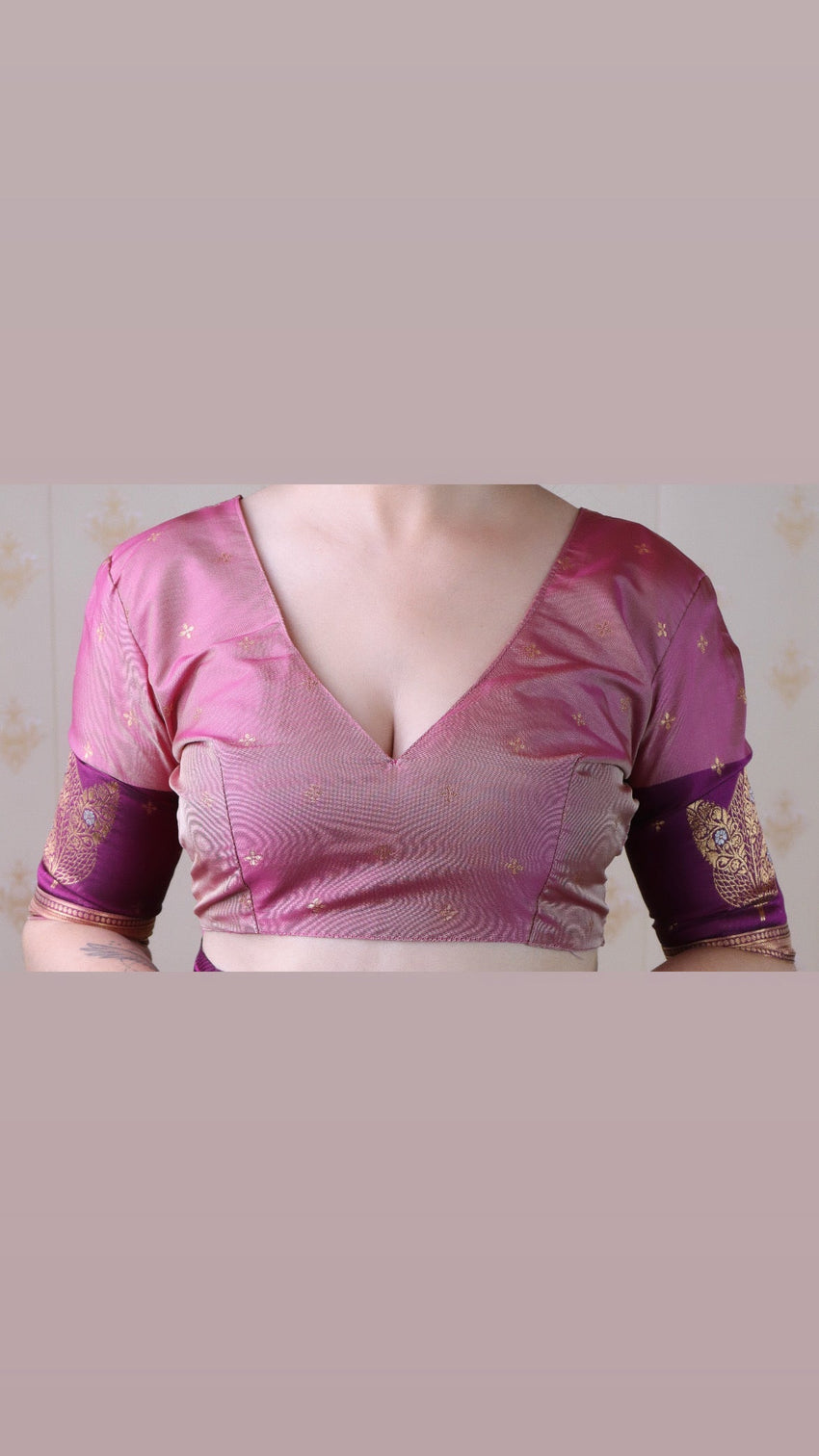 Coral pink soft silk dusty concept floral zari woven saree