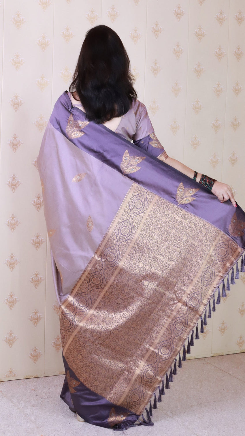 Lavender soft silk dusty concept floral zari woven saree