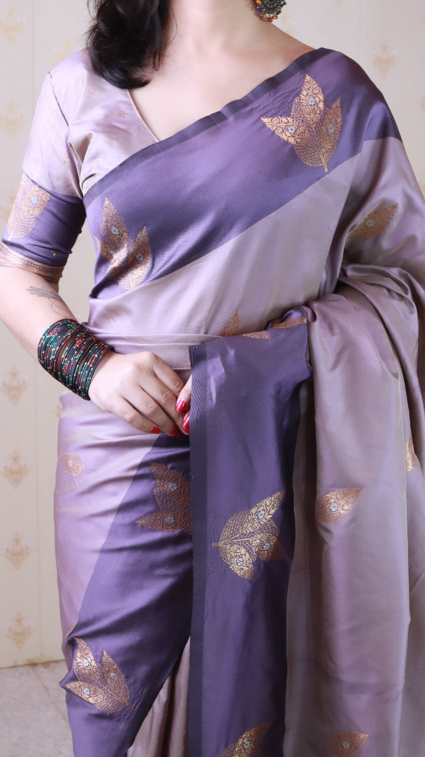 Lavender soft silk dusty concept floral zari woven saree