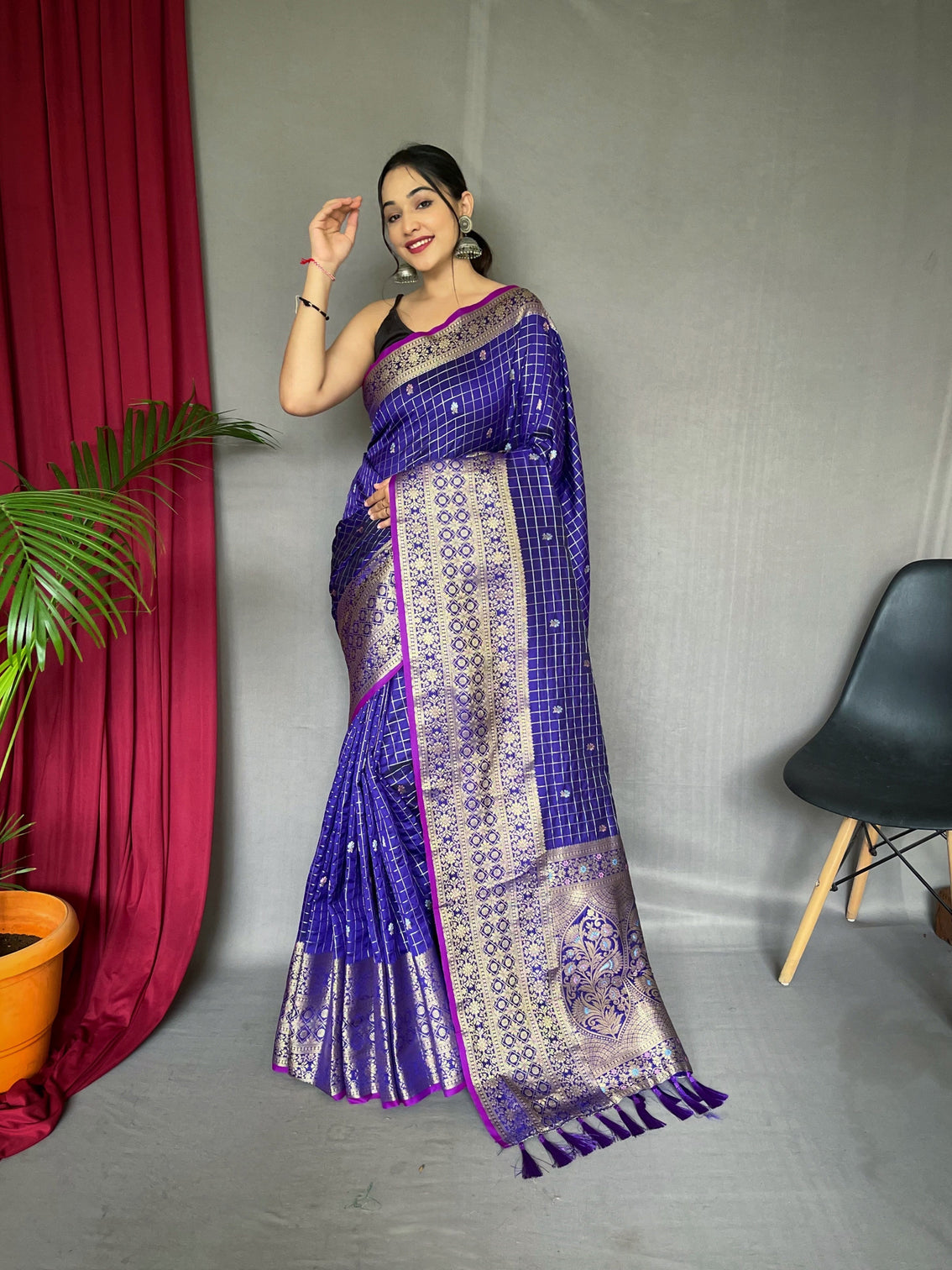 Violet Blue Saree in Soft Silk