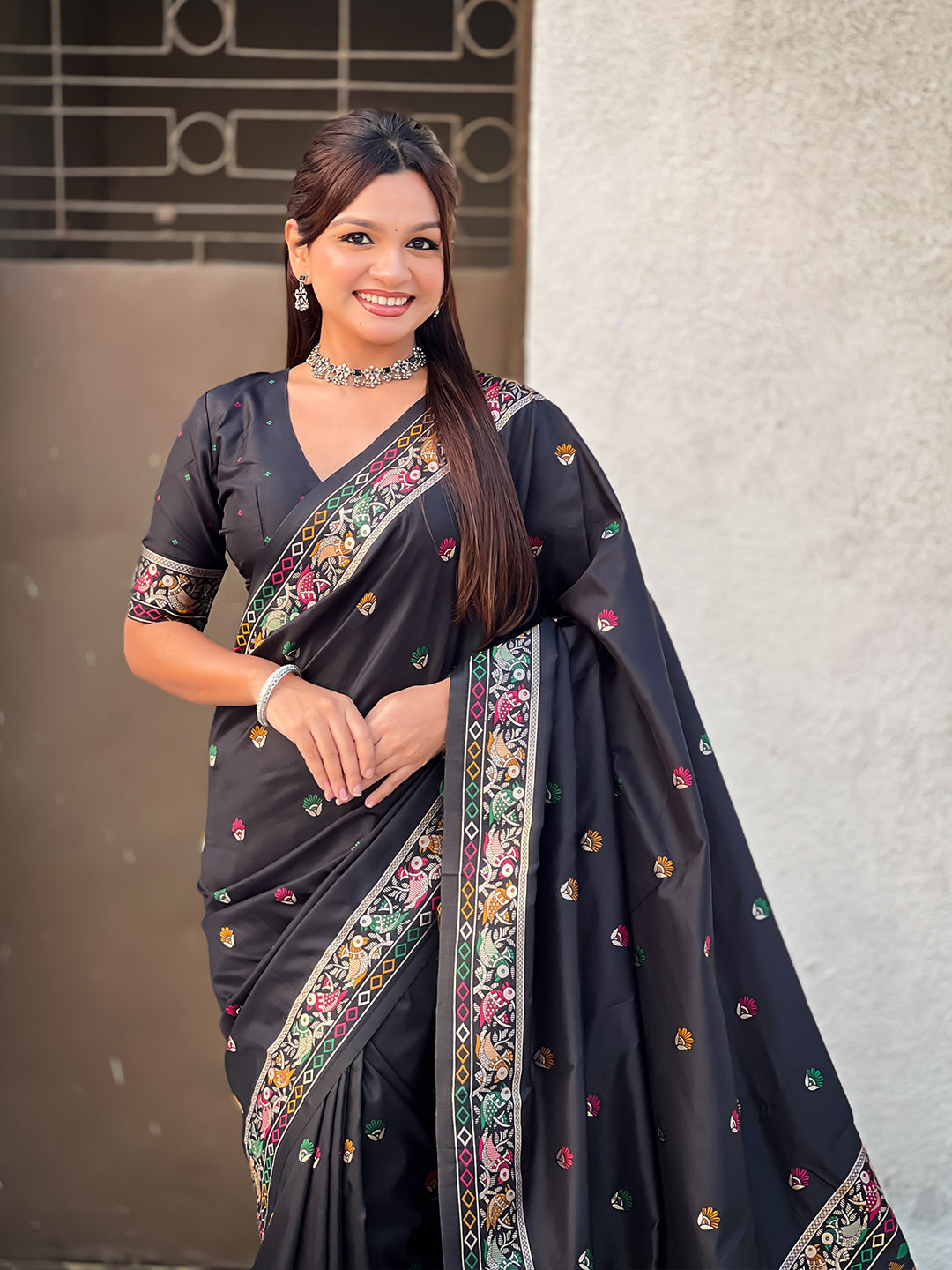 Black baluchari silk zari woven saree