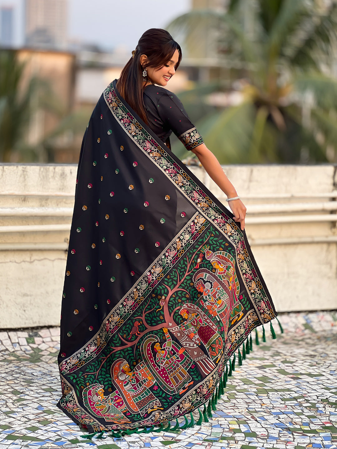 Black baluchari silk zari woven saree