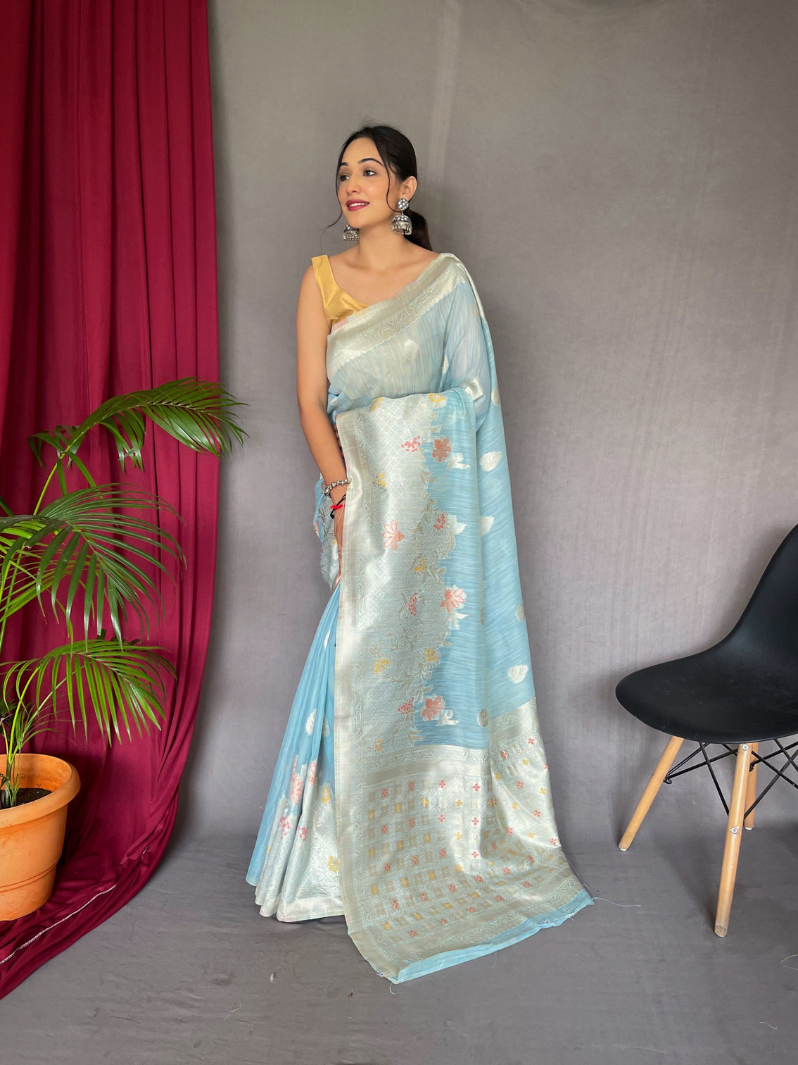 Powder Blue Saree in Cotton