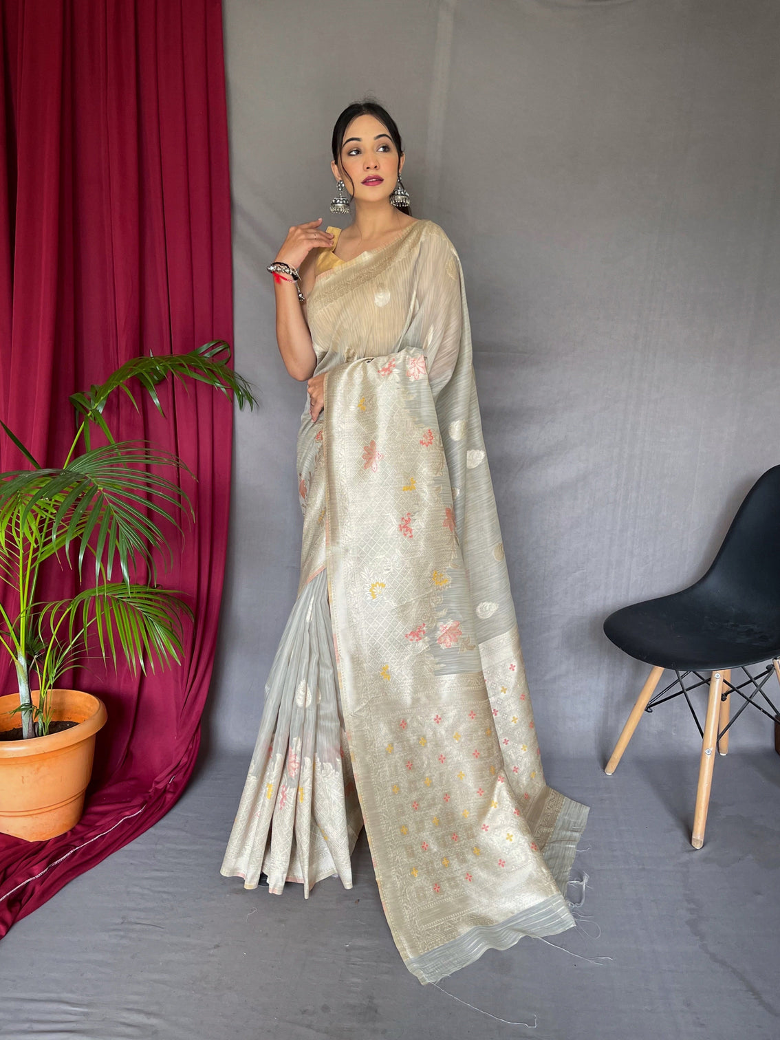 Grey Saree in Cotton