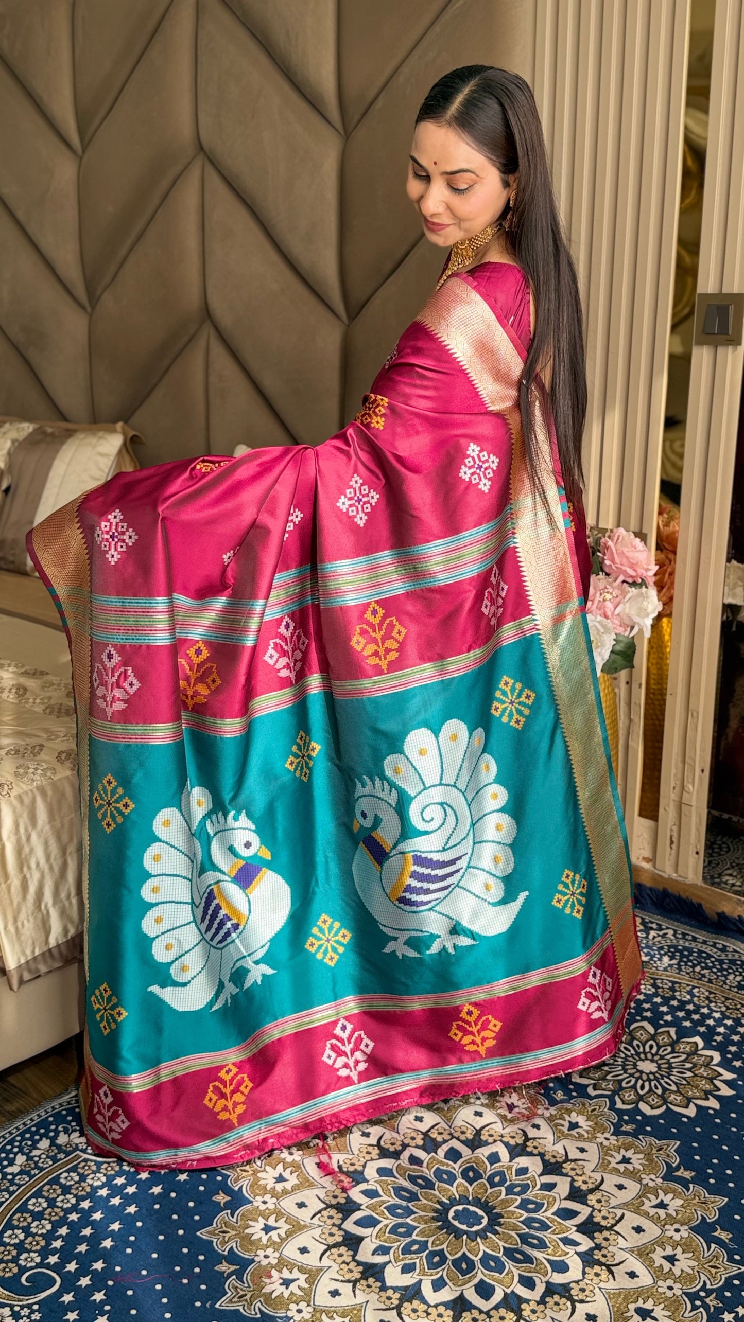 Dark Pink Soft Silk Ikkat Zari Woven Saree