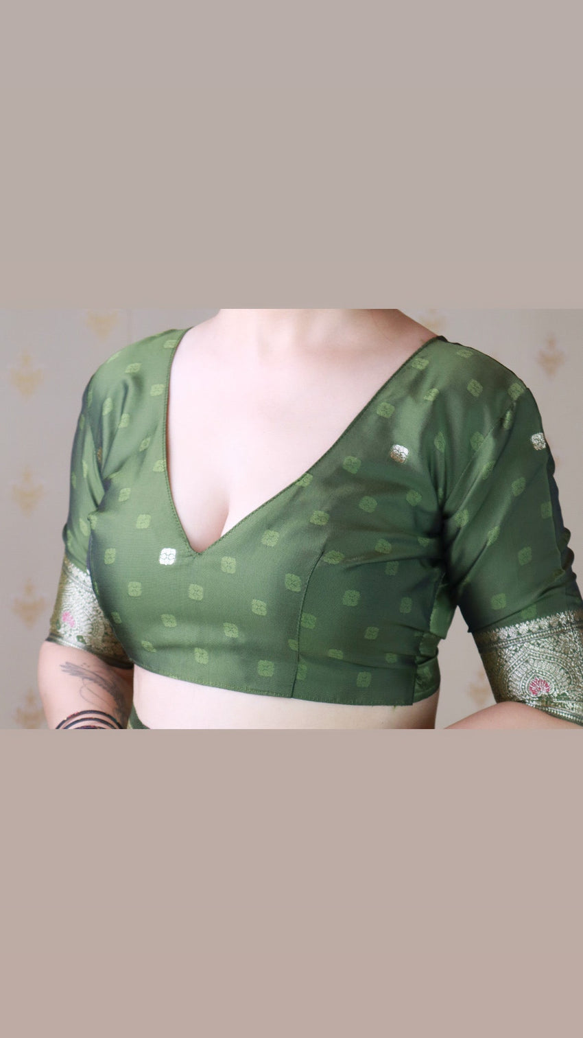 Mehendi green soft silk banarasi jaal meenakari zari woven saree