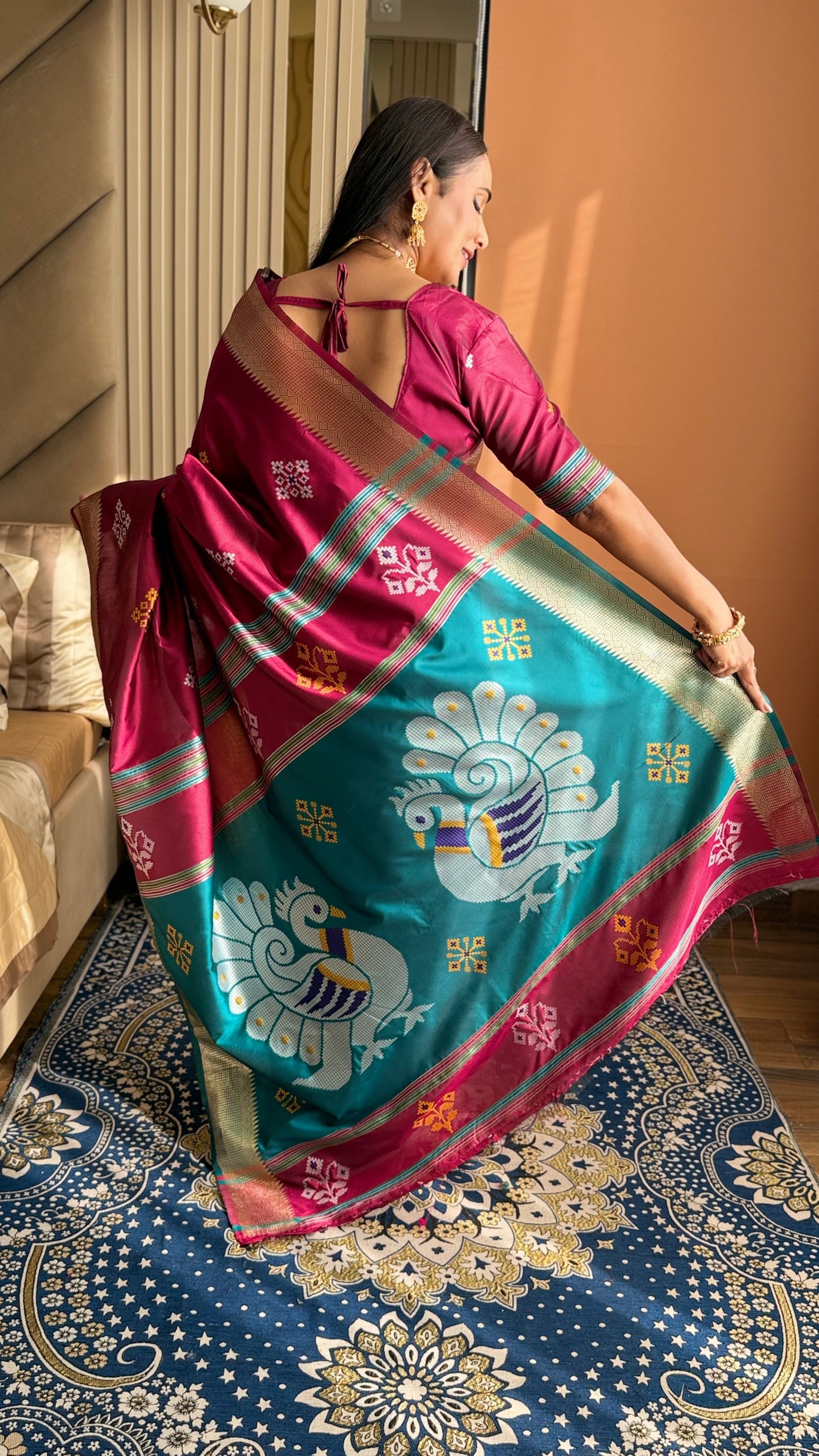 Dark Pink Soft Silk Ikkat Zari Woven Saree
