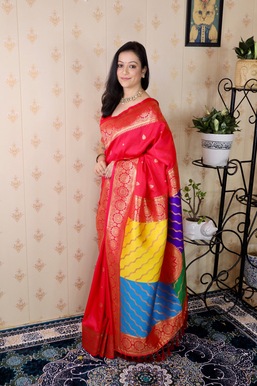 Pink soft silk banarasi multicolor pallu zari woven saree