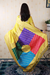 Yellow Soft Silk Banarasi Multicolor Pallu Zari Woven Saree