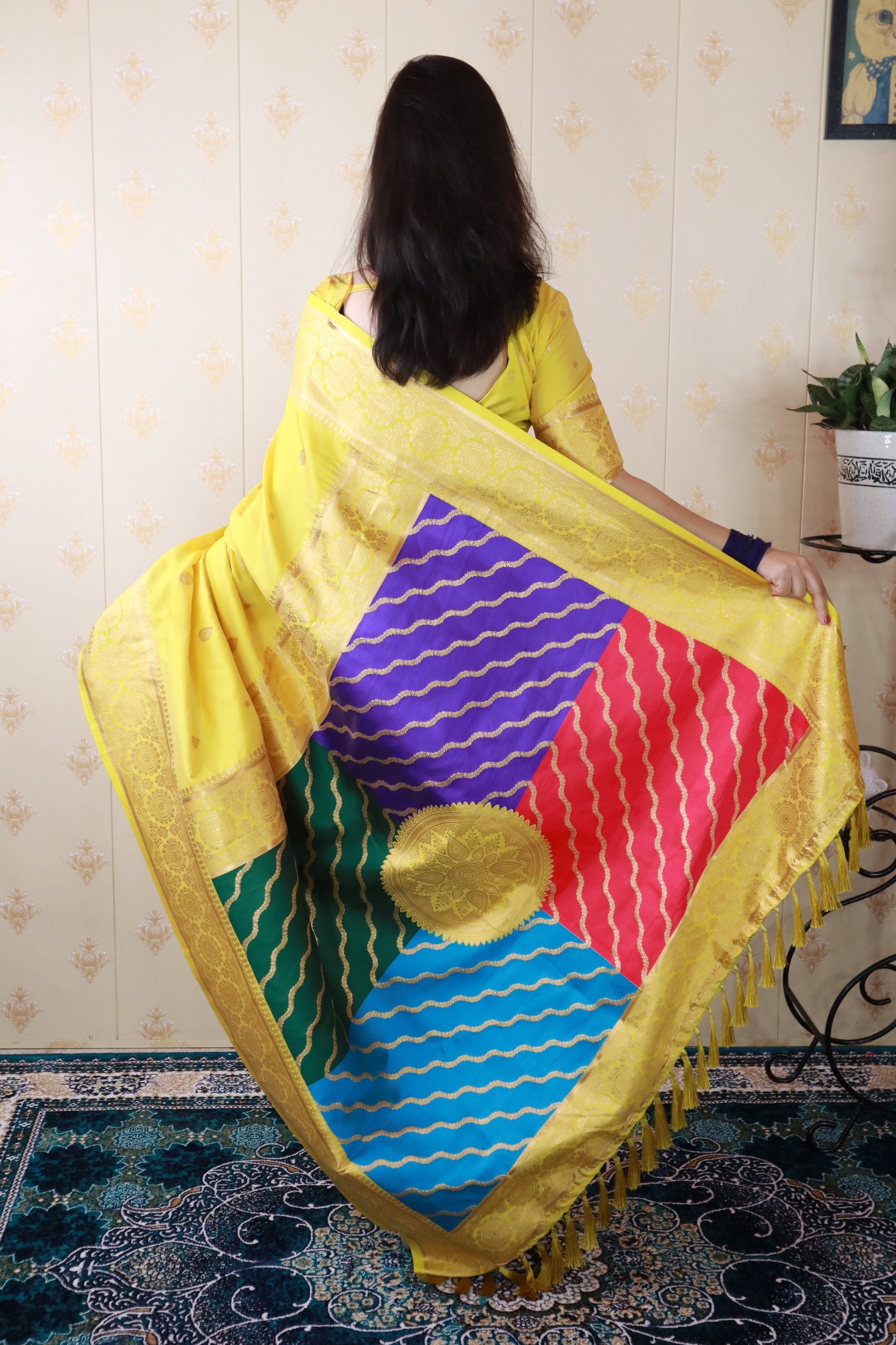 Yellow Soft Silk Banarasi Multicolor Pallu Zari Woven Saree
