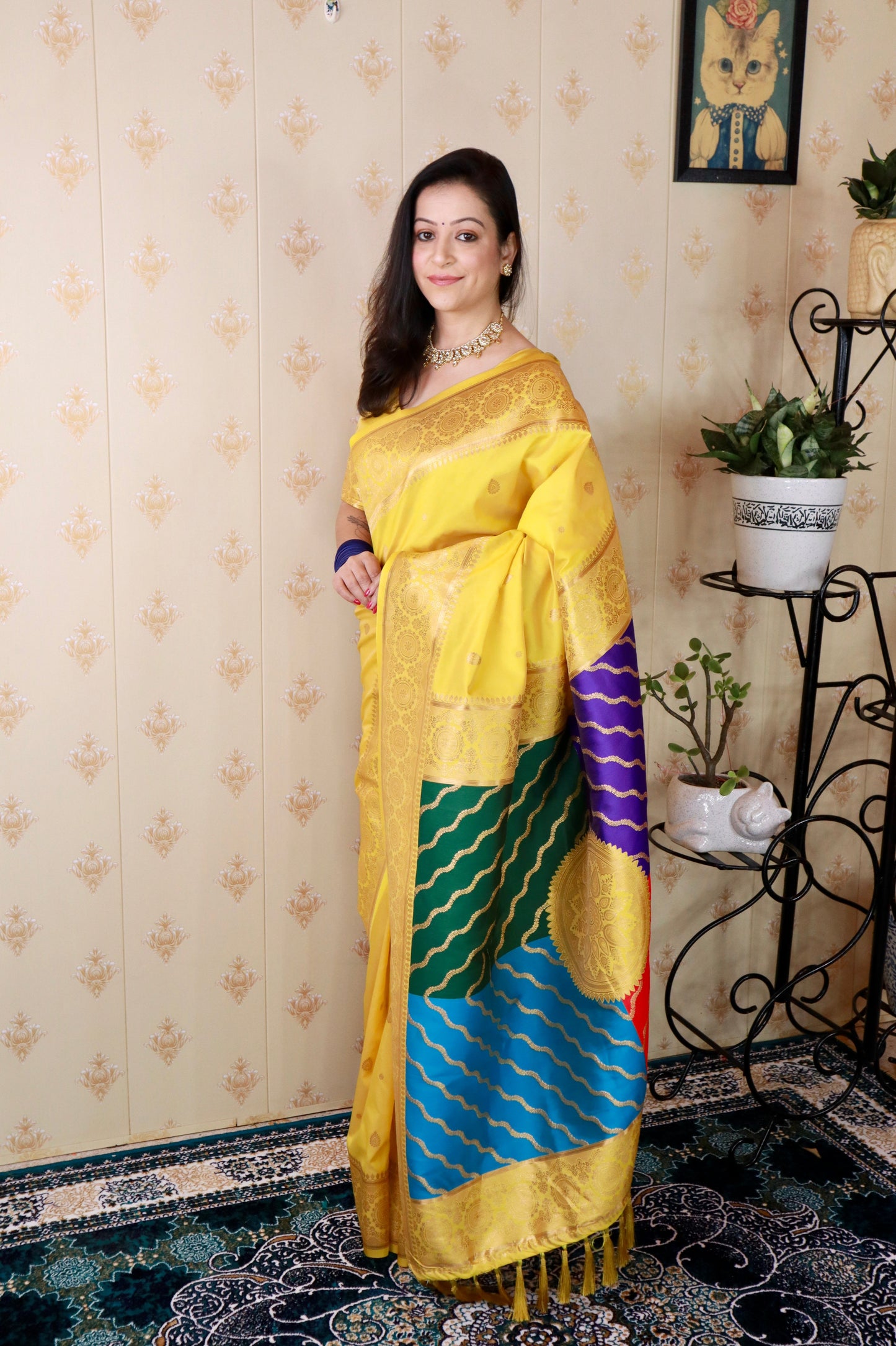 Yellow Soft Silk Banarasi Multicolor Pallu Zari Woven Saree