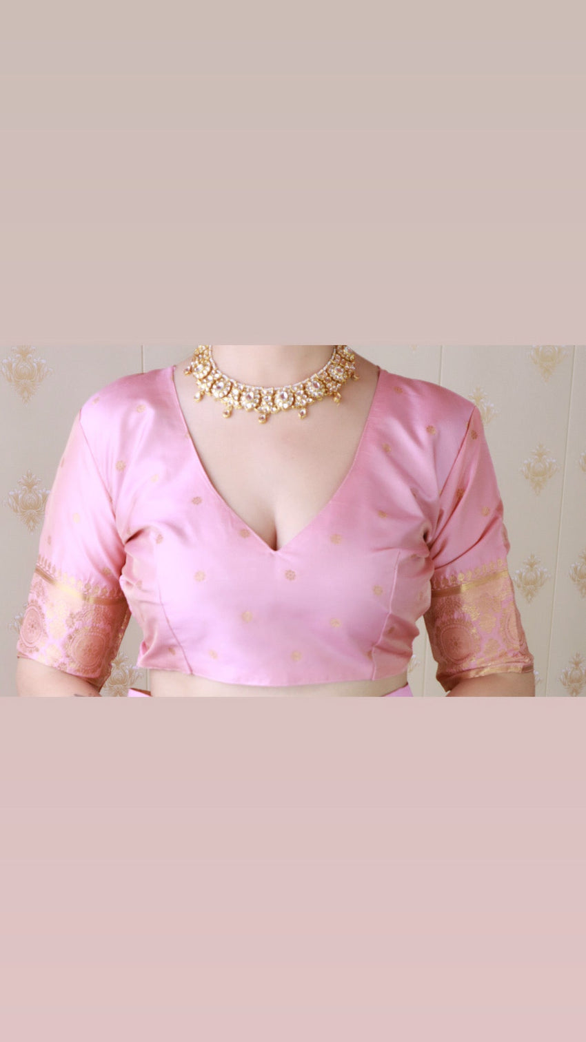 Baby pink soft silk banarasi multicolor pallu zari woven saree