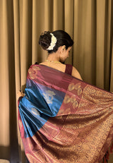 Samiksha in our Blue Soft Silk Floral Border Contrast Zari Woven Saree